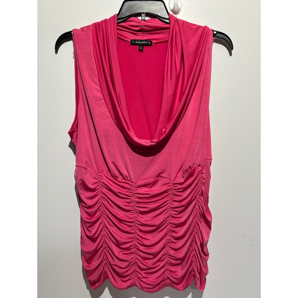 Baby Phat Womens Plus 3X Hot Pink Ruched Cowl Neck Sleeveless Top Y2K Style